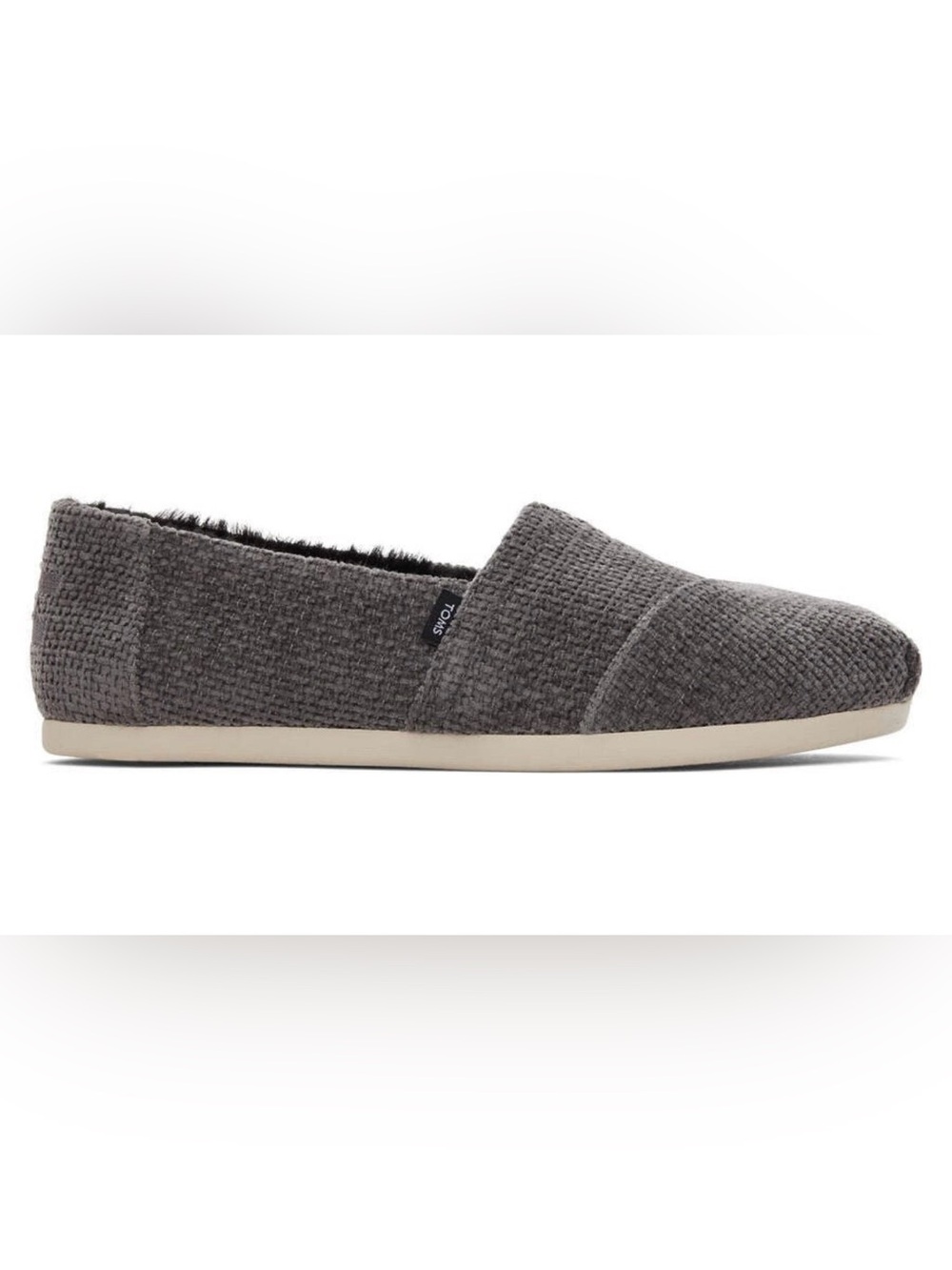 TOMS 8 Alpargata Gray Black Chenille Faux Sherpa Lined Slip On Shoes